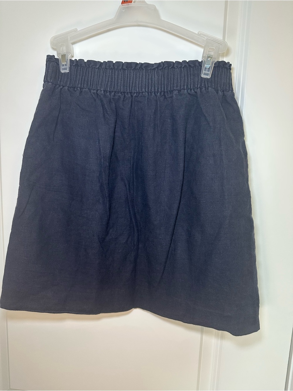 J Crew Navy Elastic-Waist Linen Blend Skirt